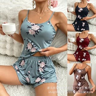 TEMU Printed Camisole and Shorts Pajama Set for Women, Sexy New Style Loungewear Set Suitable for Going Out