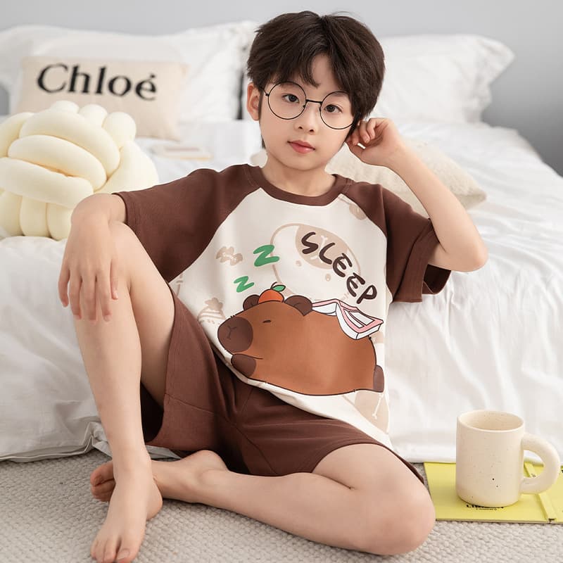 Boys' Baby Pajamas Summer Children's Pure Cotton Short-Sleeved Teen Homewear Air Conditioning Suit