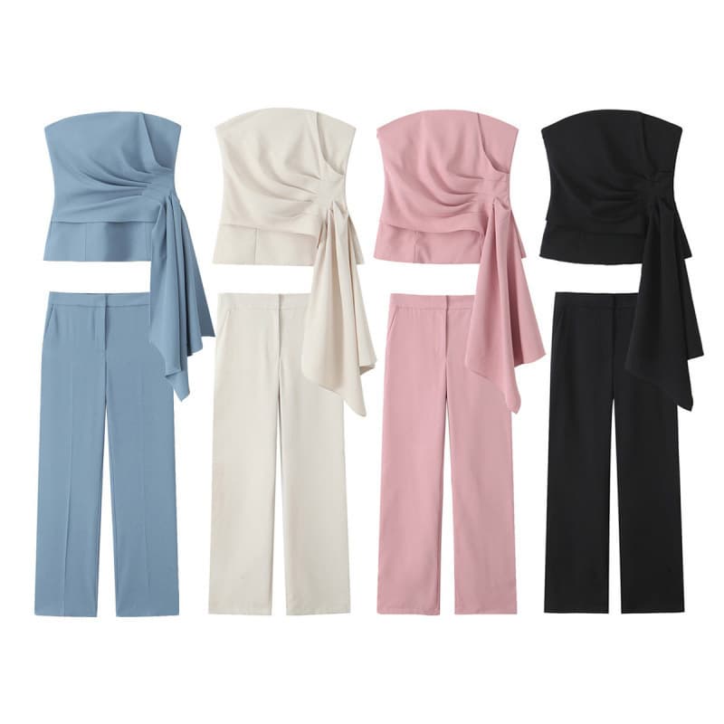 Export order! New autumn women's European and American pleated corset-style top + casual straight-leg long pants set
