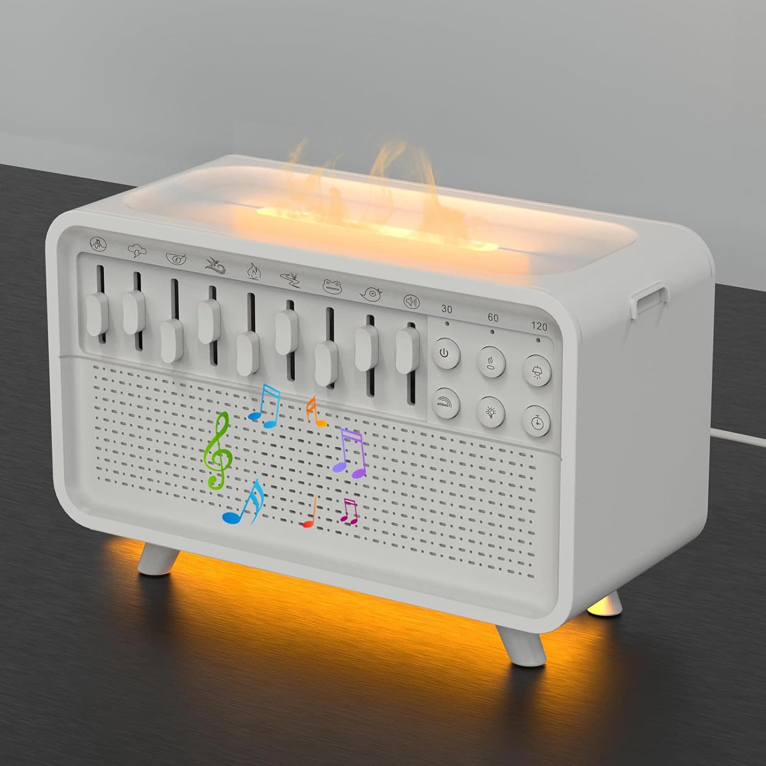 White noise sleep aid, Bluetooth speaker, simulated flame aromatherapy humidifier, night light, white noise generator