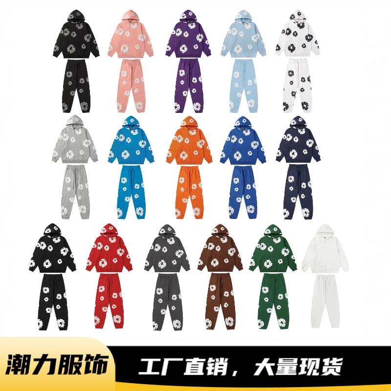 Cross-border new style European and American kapok (full series) hoodie and sweatpants set couples unisex