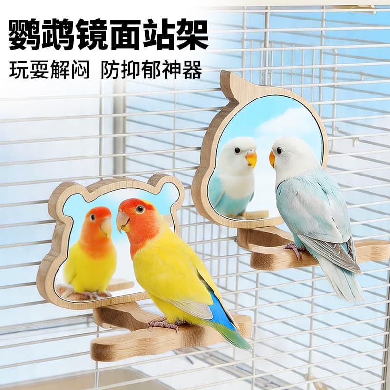 Parrot Mirror Perch Stand Bird Wall Mount Toy Self-Entertainment Boredom Relief for Budgie Cockatiel Lovebird Parakeet Cage Accessories Drop Shipping