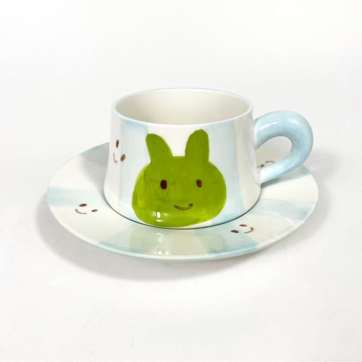 Ins Creative Hand-Painted Cute Pink Rabbit Ceramic Mug Water Cup Niche Design Coffee Cup Set