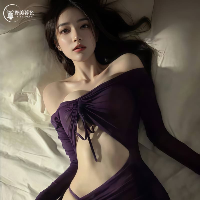 Yemei Twilight Purple Perspective Lace Lingerie Hollow Free Sexy Uniform Mesh Suit Nightgown