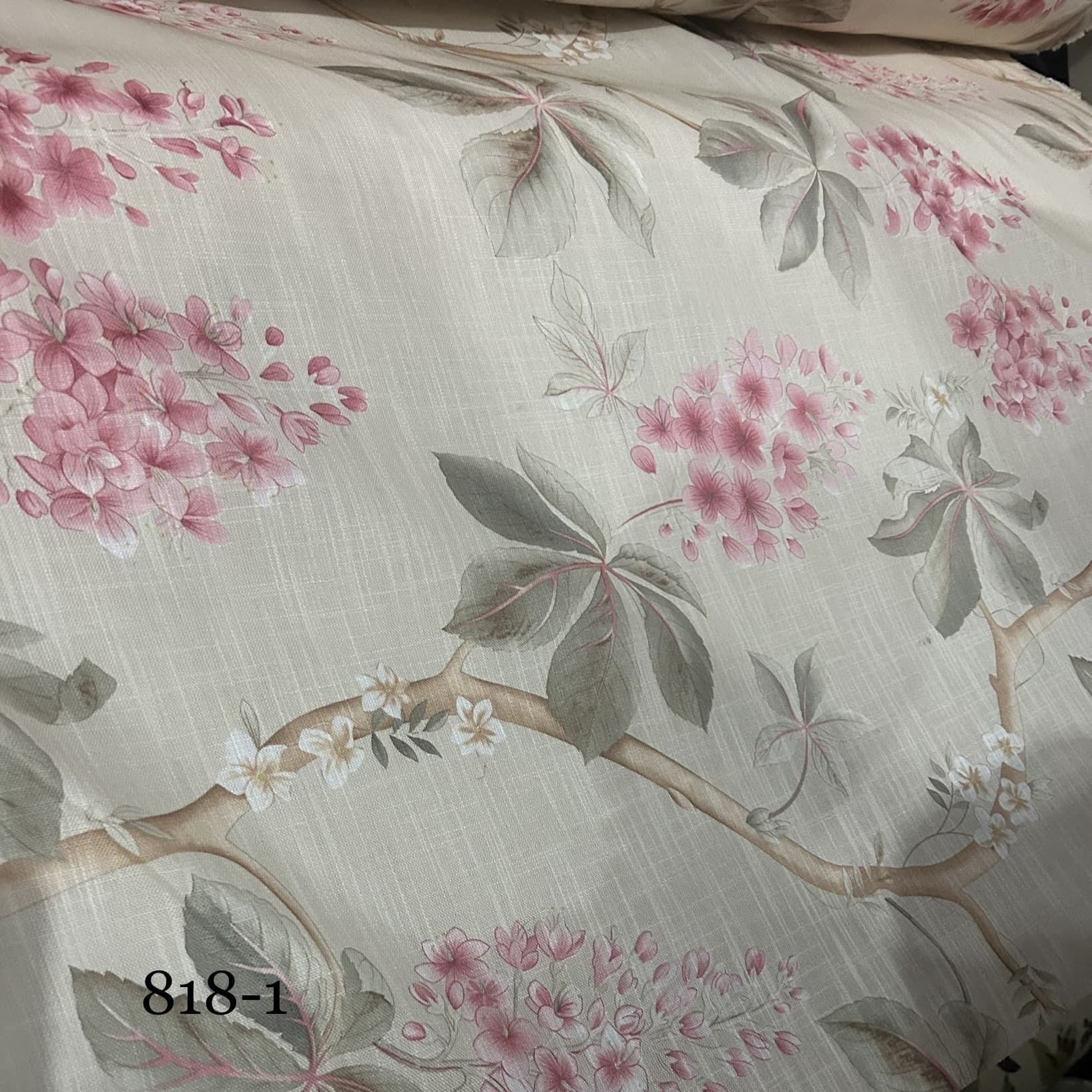 280cm Width Printed Floral Fabric Cross Linen Base Cloth Hydrangea Flower Pink Red Flower Print Fabric