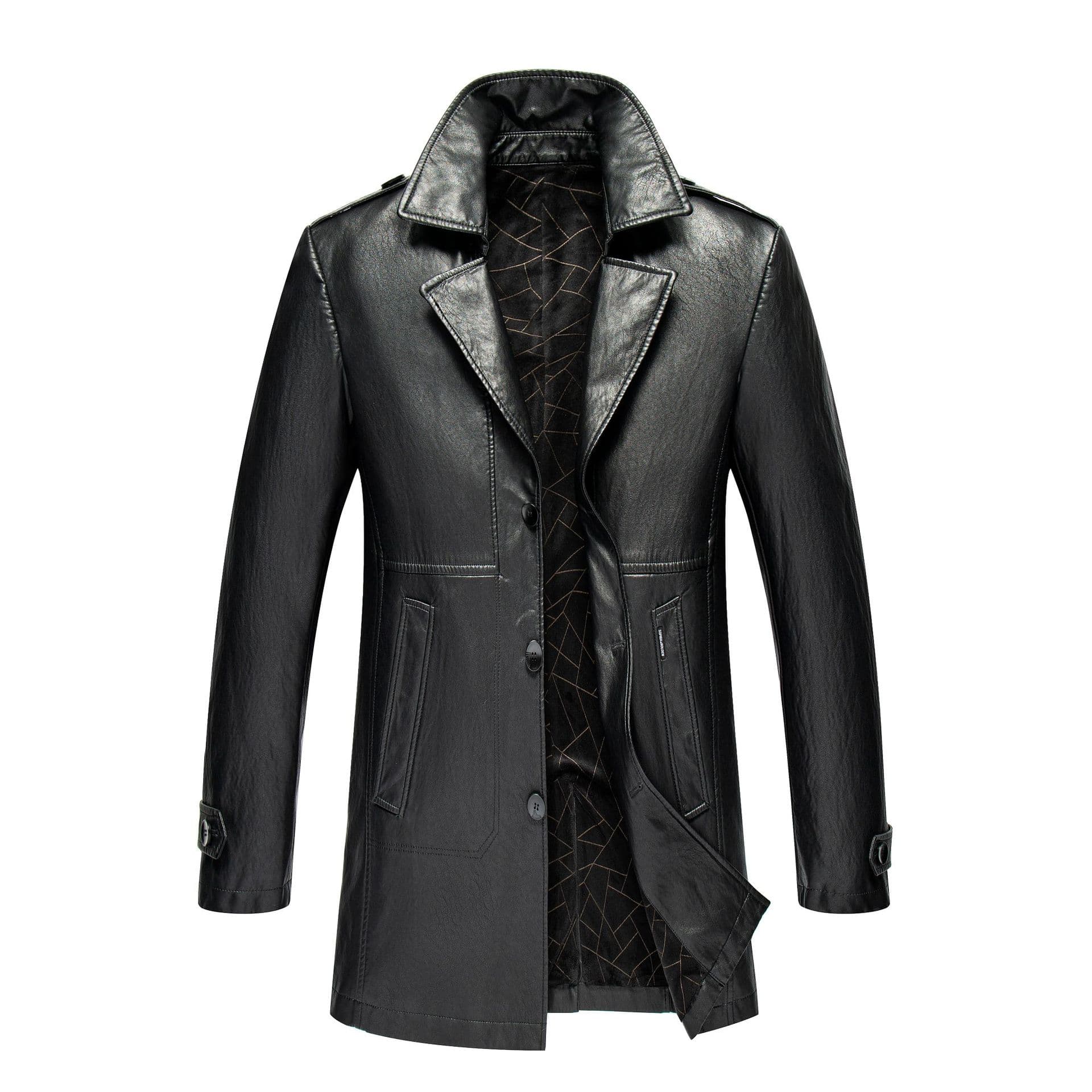 2025 Haining Genuine Leather Coat Men's Mid-Length Leather Trench Coat Sheepskin Overcoat Autumn Winter Leather Jacket for Young and Middle-Aged Men Fashion