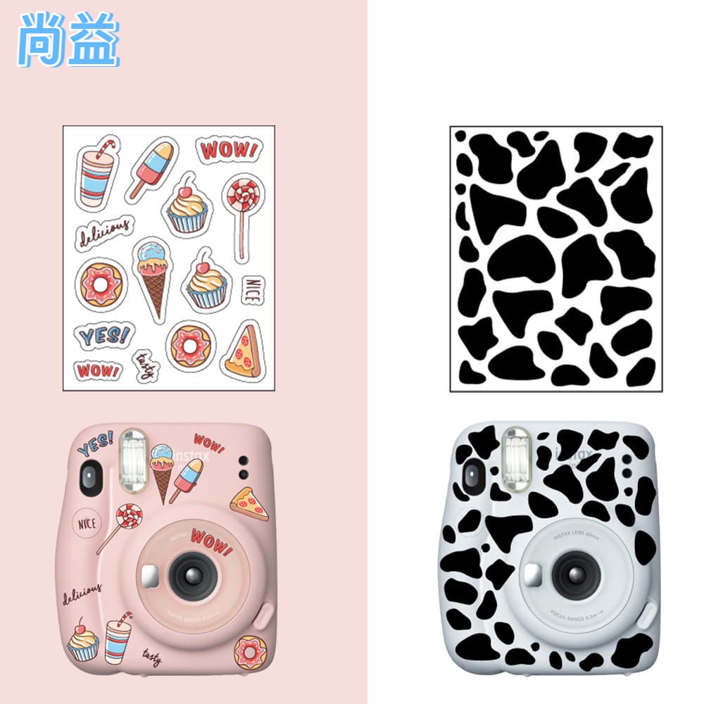 Instant Camera Creative DIY Body Stickers, Dessert Cow Print Cute Card-Making Decals for Scrapbooking