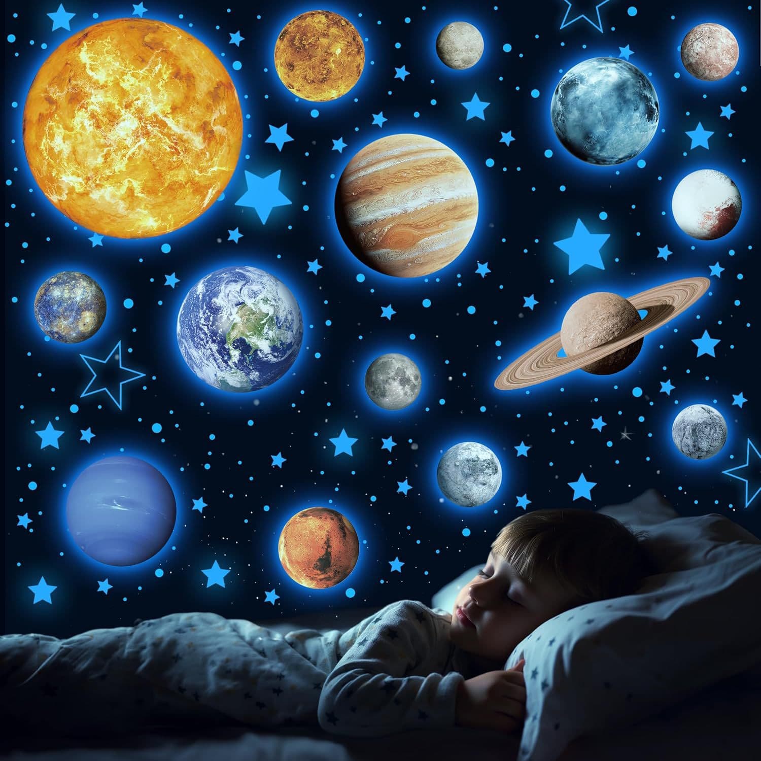 Amazon Glow-in-the-Dark Wall Stickers 780pcs Solar System Nine Planets Space Kids Room Kindergarten Bedroom Stars Night
