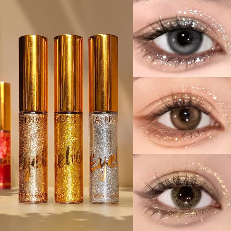 Cainv Sparkling Liquid Eyeliner Glitter Eye Makeup Shimmer Liquid Eyeshadow Stage Makeup Super Shiny Silver