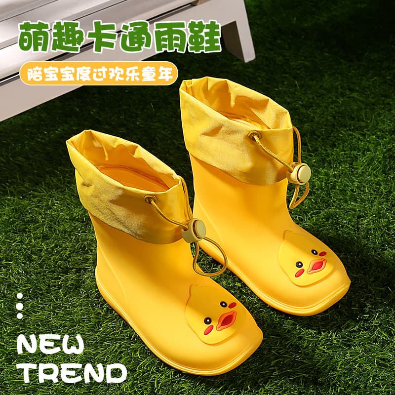 Fengqingfan Waterproof Elastic Top Yellow Duck Children's Rain Boots, Unisex Baby Rain Boots, Toddler Water Galoshes with Drop Shipping