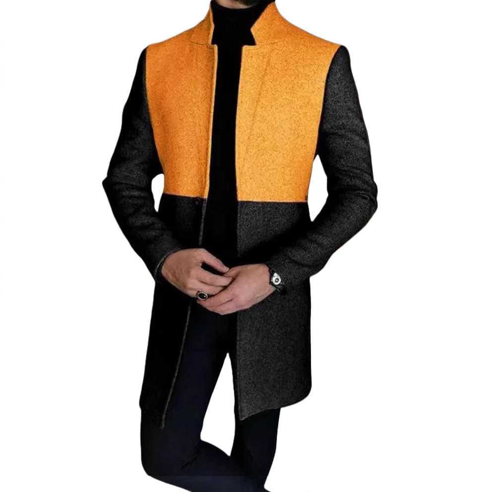 Spring New 3D Digital Print Men's Wool Stand Collar Plaid Coat Men's Woolen Outerwear