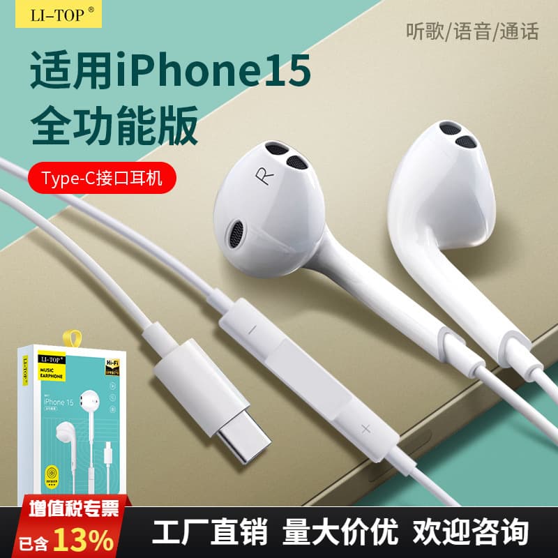 Wired In-Ear Headphones with Remote and Microphone, Compatible with iPhone 15 Pro Max, 16, and 17, Direct Plug Version