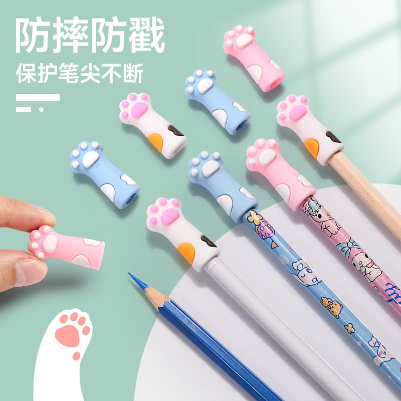 Cat Claw Pen Cover Pencil Cap Student Creative Soft Silicone Protective Cover Cute Cartoon Rubber Pen Tip Children's Pen Holder