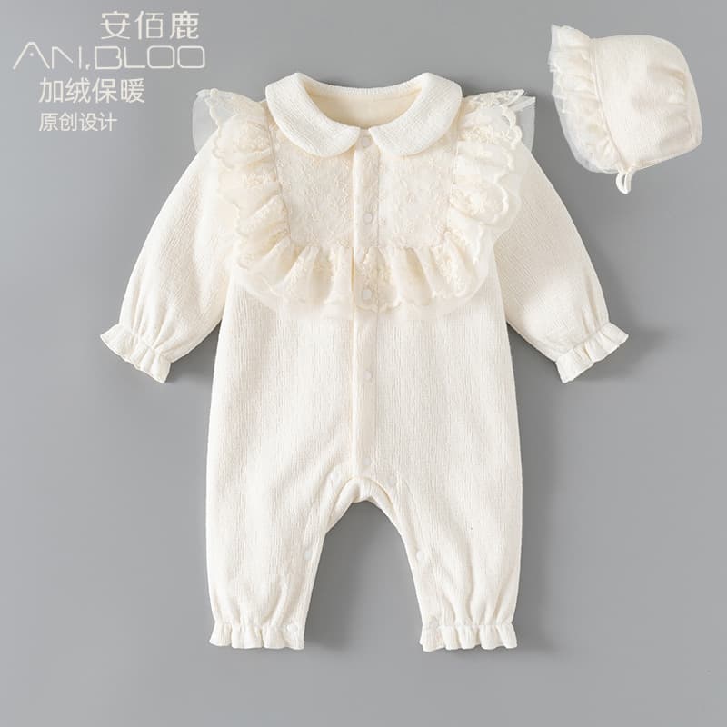 Autumn/Winter Fleece-Lined Baby Romper Sweet Baby Girl Outfit One-Piece Jumpsuit for Newborn 1-Month to 1-Year-Old Princess Bodysuit