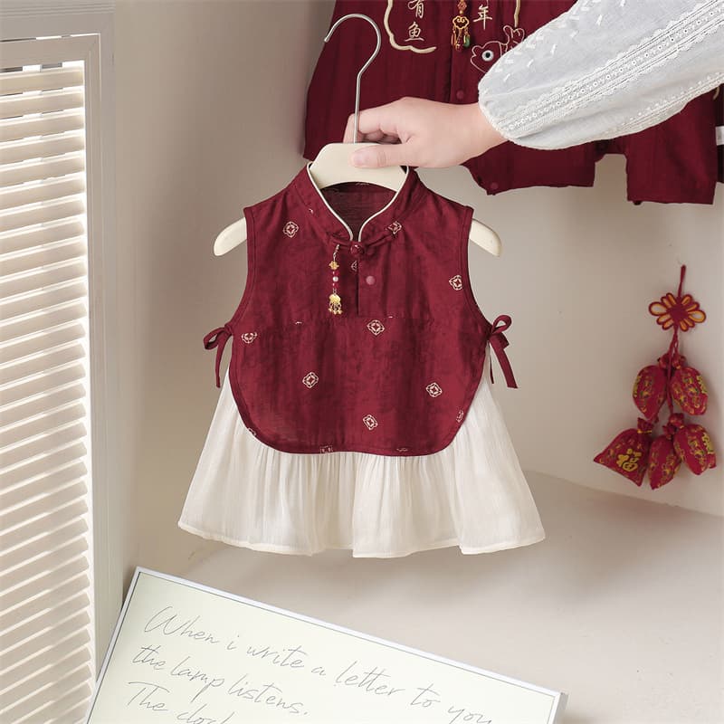 Baby Girl Summer New Chinese Style Dress, Toddler Birthday Photo Festive Romper Princess Dress