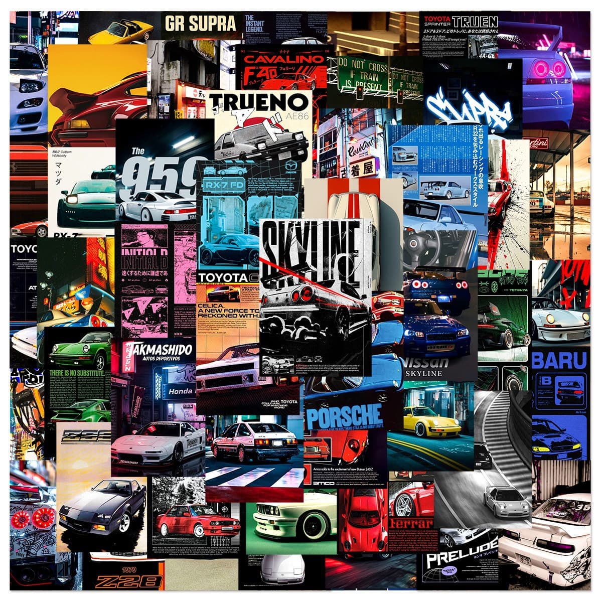 50 Cool Racing Posters, Graffiti Stickers, Mobile Phone Cases, Laptop Suitcases, Motorcycle Helmets, Waterproof Stickers