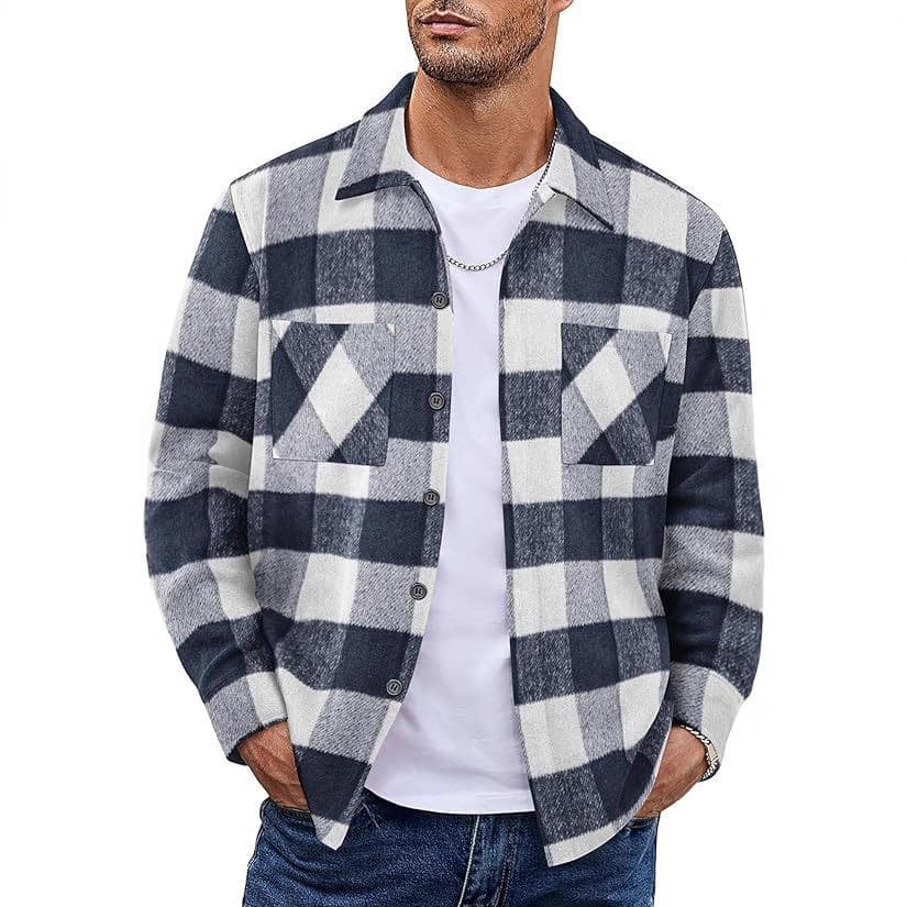 Cross-border Amazon Fall/Winter New European and American Men's Youth Shirt Jacket Brushed Suitable for Long Sleeve Shirt