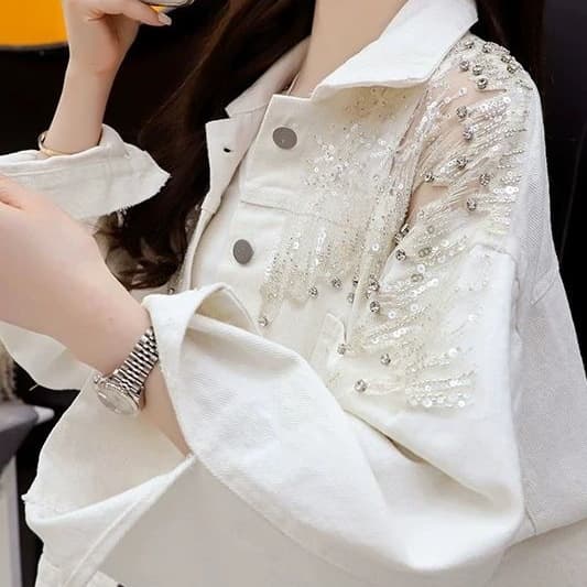 Women's Denim Jacket, 2025 Spring/Autumn New Korean Style Loose Fit Fashionable Short Heavy-Duty Patchwork Versatile Top