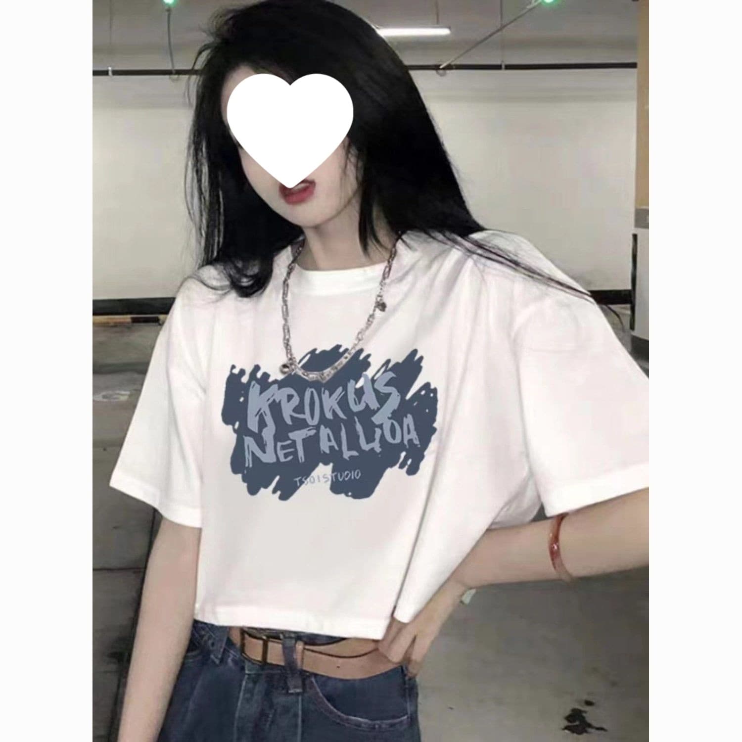 High-waist Cropped T-shirt for Women 2026 Summer New White Cotton Crop Top Loose Fit Casual Short Sleeve