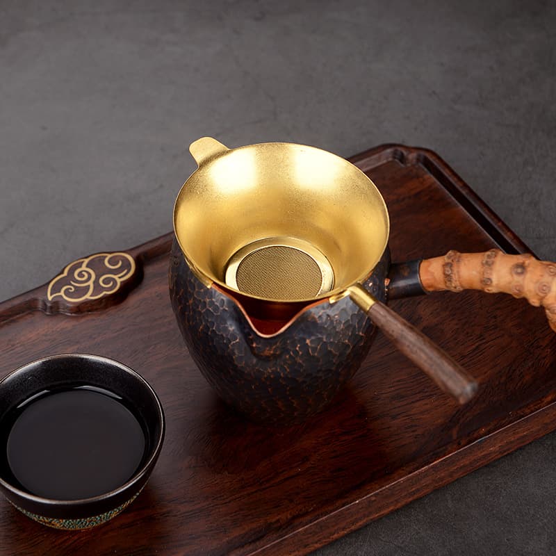 Wooden-handled, pot-shaped stainless steel tea strainer/tea filter, Kung Fu tea set accessories, Pu'er tea filter, Japanese style.