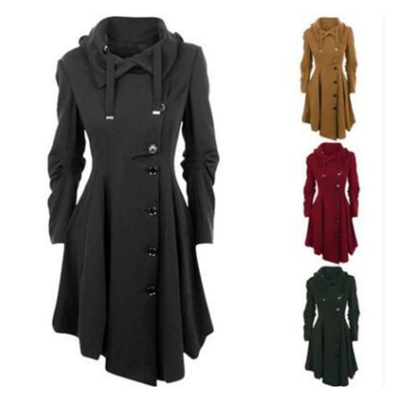 Eaby AliExpress Europe and America Hot-Selling Irregular Hem Dragon and Phoenix Wool Coat Trench Coat Women Factory Direct 2921#