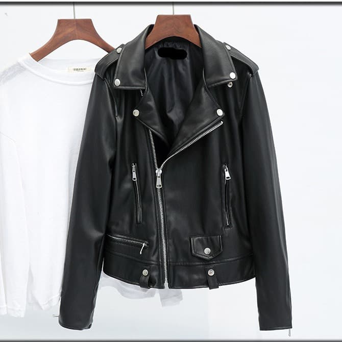 Spring and Autumn Haining Women's Short Korean-style Slim-fit Black PU Motorcycle Jacket Plus Size Fashion Versatile