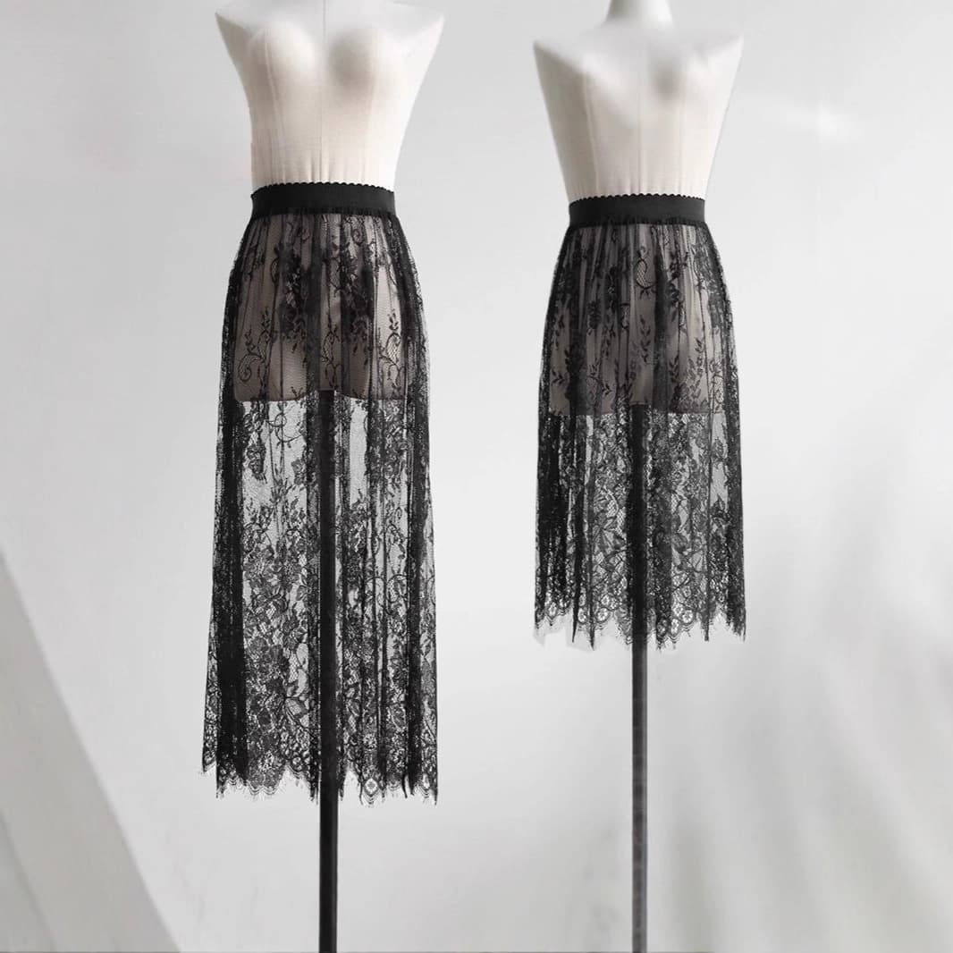 Lace Mesh Half Skirt Cheongsam Inner Slip Skirt Elastic Retro Cheongsam Matching Base Slimming Long Skirt