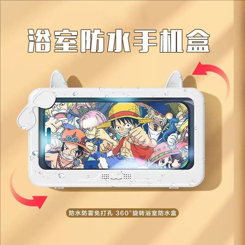Rotating Cartoon Bathroom Phone Waterproof Case, No-Drill Lazy Touch Screen Adhesive Aromatherapy Kitchen Storage Rack