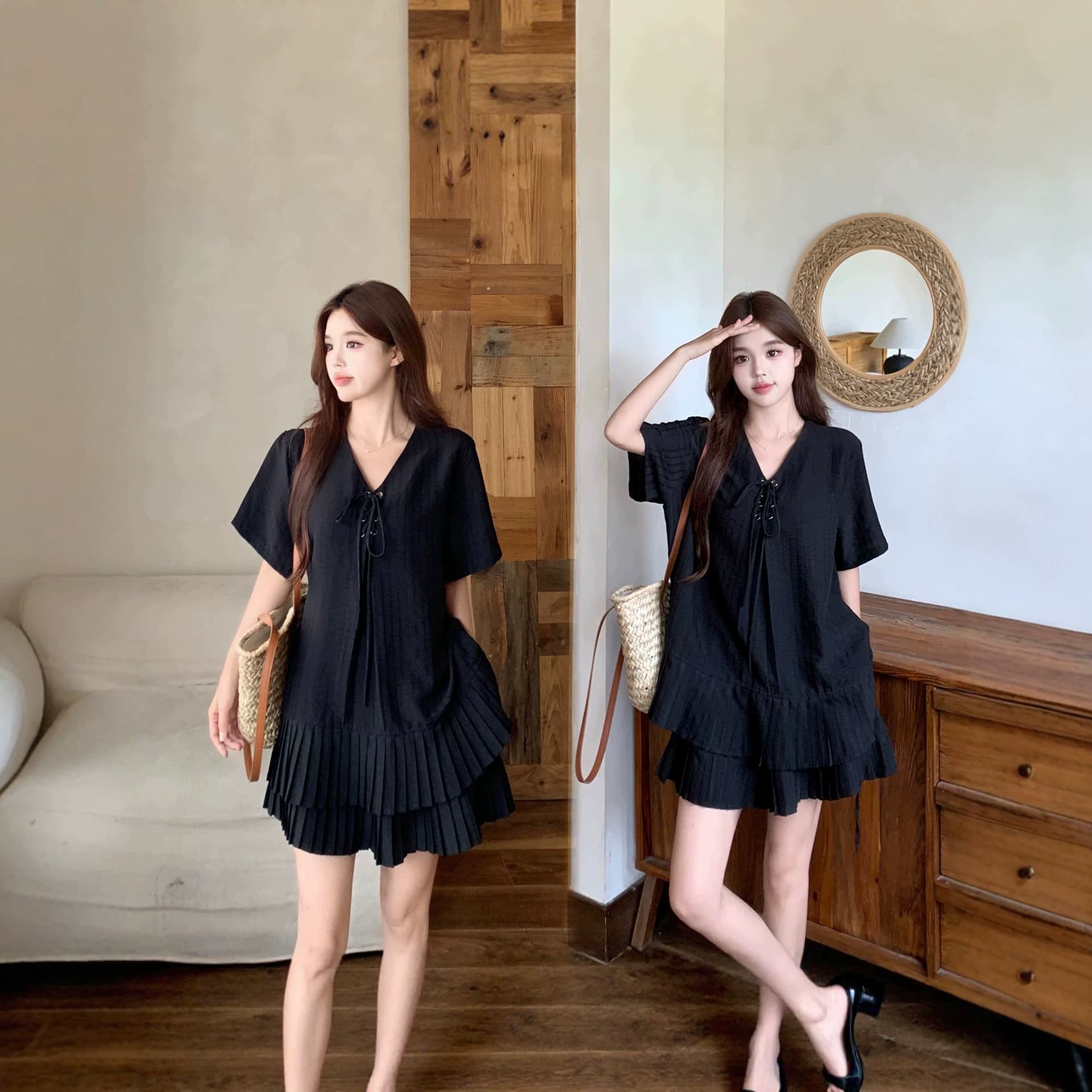 2026 Summer New Plus Size Women's Black Temperament Niche Design Fashion Short Sleeve Loose Slim Short Skirt Suit