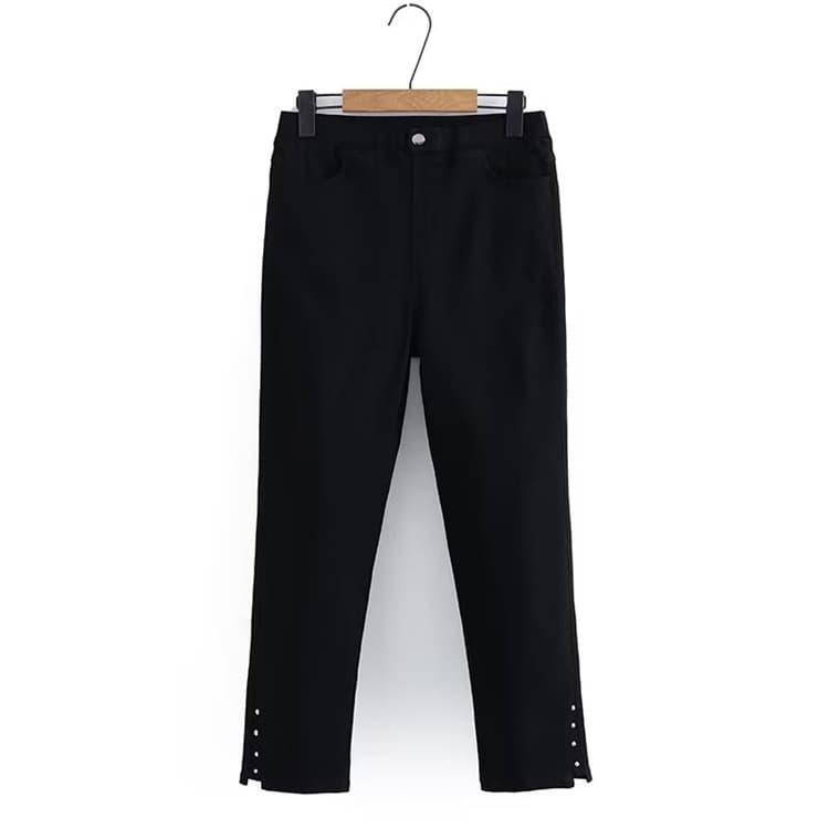200 Jin Curvy Girls Summer Versatile Plus Size Casual Pants, Elastic Waist Stretchy Slimming Ankle Button Detail Skinny Pants 8398
