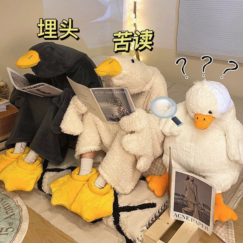 White Goose Coral Fleece Onesie Pajamas Party Funny Duck Autumn Winter Warm Plus Size Couples Sleepwear Export