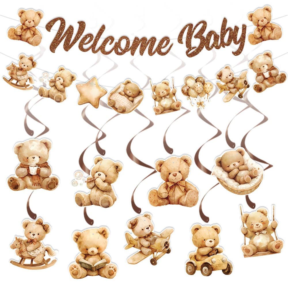 Cross-border new product bear baby shower decoration bear spiral baby shower pull flag bunting birthday decoration