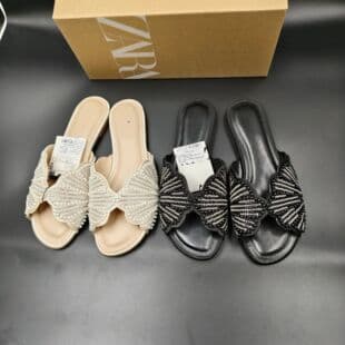 2026 New Women's Rhinestone Bow Embroidered Bead Fashion Versatile European and American Women's Slippers