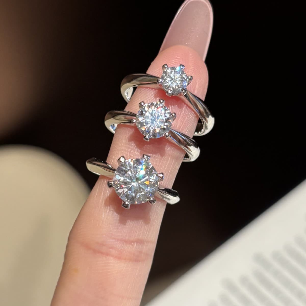 Moissanite Ring 925 Silver Six-Claw Setting Women's High-End Fade-Resistant Ring