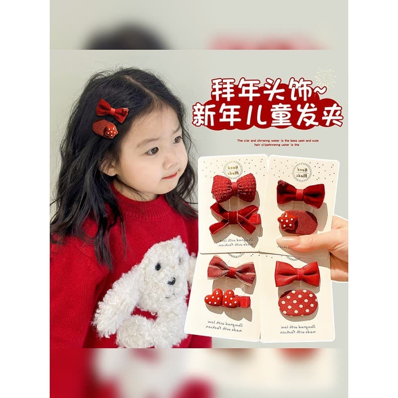 Cute bow polka dot hair clip for girls, New Year's hair clip for bangs, fashionable hair accessories for autumn and winter.