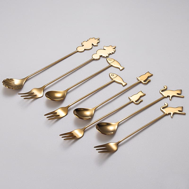 304 Stainless Steel Cat Fish Coffee Spoon Cartoon Cat Spoon Stirring Spoon Dessert Spoon Fork Fruit Fork Cute Gift Spoon