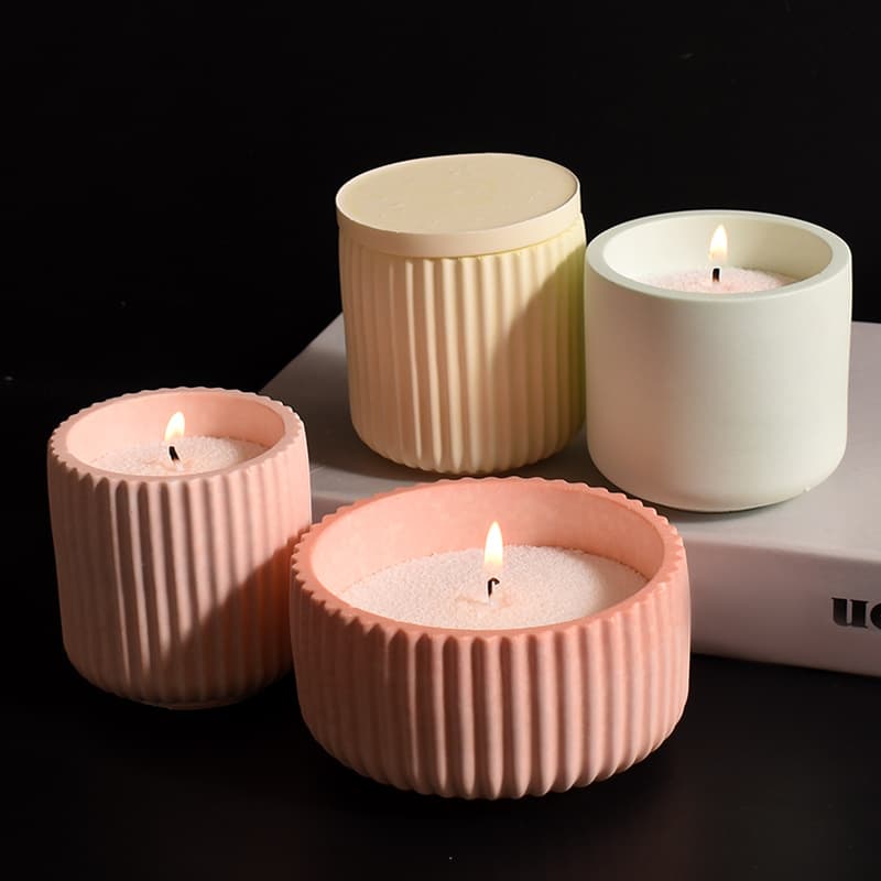 Gypsum DIY round striped cup mold striped storage box cylindrical striped candle cup silicone mold with lid