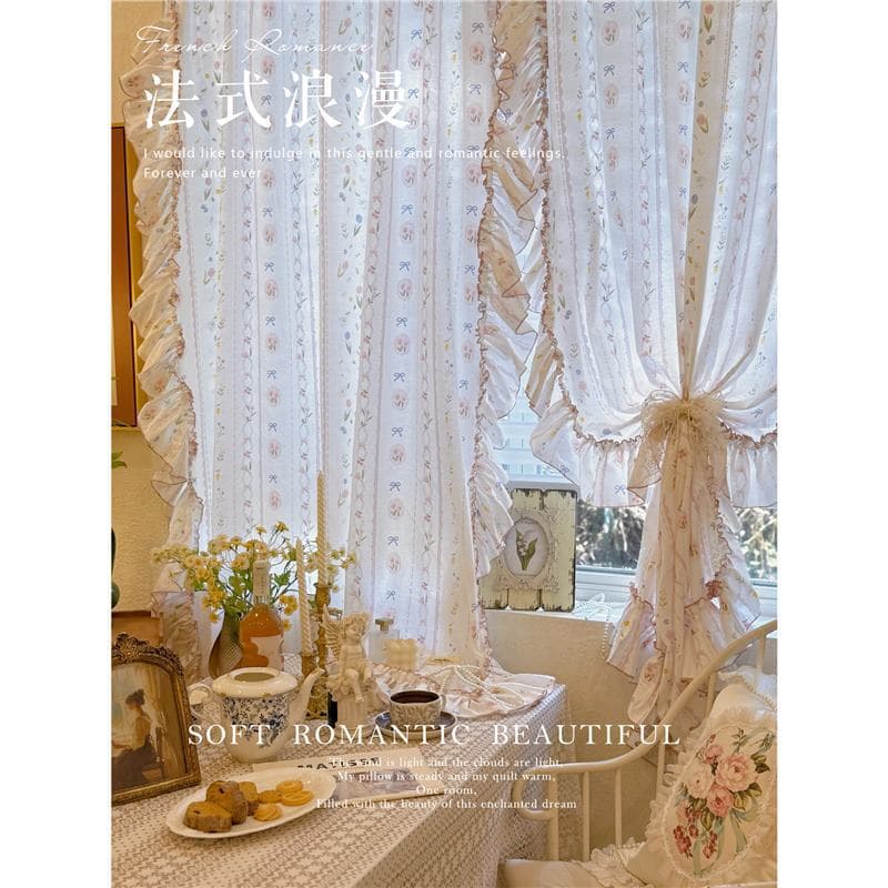 French Romantic Princess Style Pink Cotton Printed Bay Window Curtain Small Window Kitchen Partition Half Curtain Decorative Door Curtain