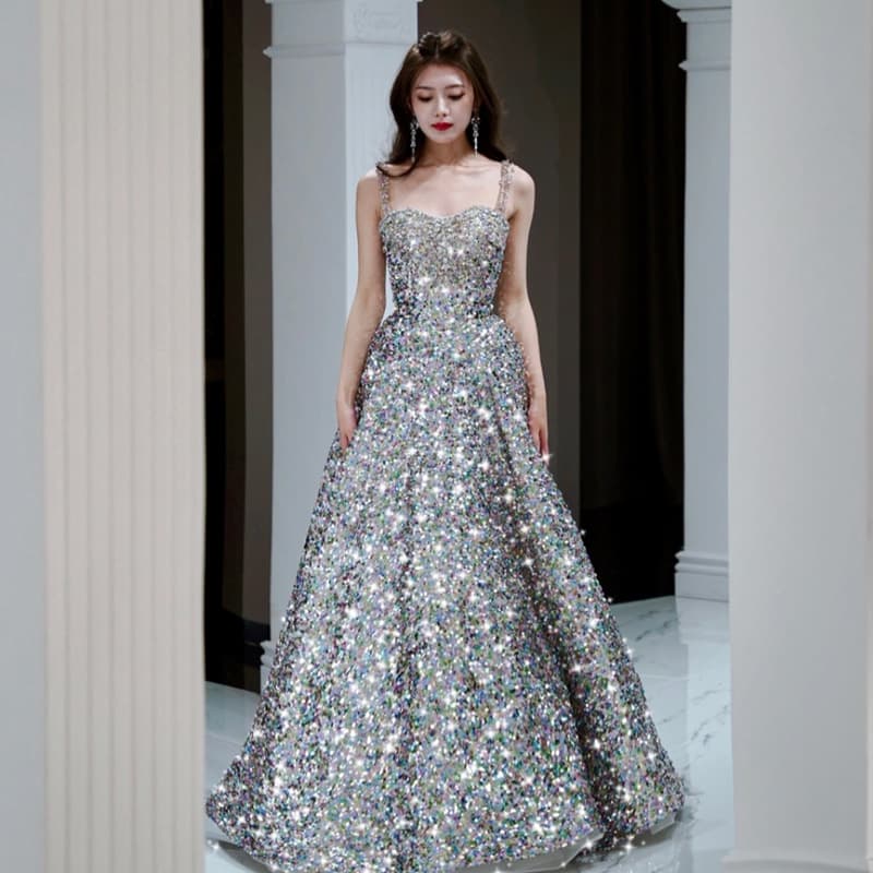 Starry Sequin Evening Dress European and American Style Light Luxury Elegant Party Hostess Wedding Toast Dress Bride