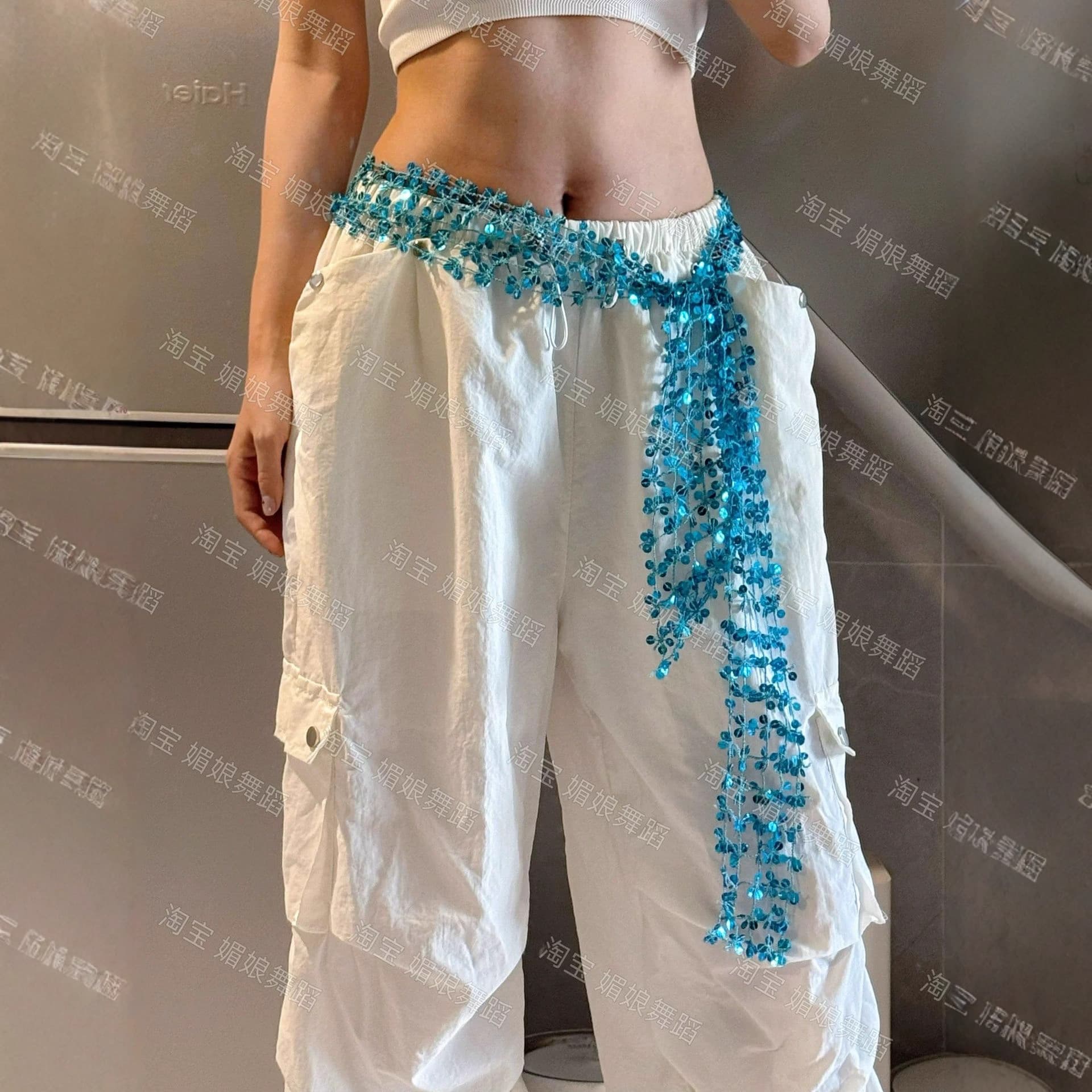 New Jazz Dance Starry Hip Scarf, Dance Waist Wrap, Kpop Waist Scarf Accessory, Street Dance Trendy Waist Scarf with Chain
