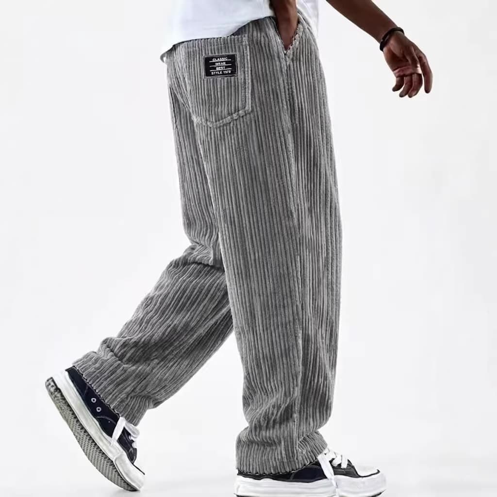 2026 Men's Corduroy Ribbed Logo Pocket Straight-Leg Pants Cross-Border Men's Clothing In-Stock Men's Casual Pants