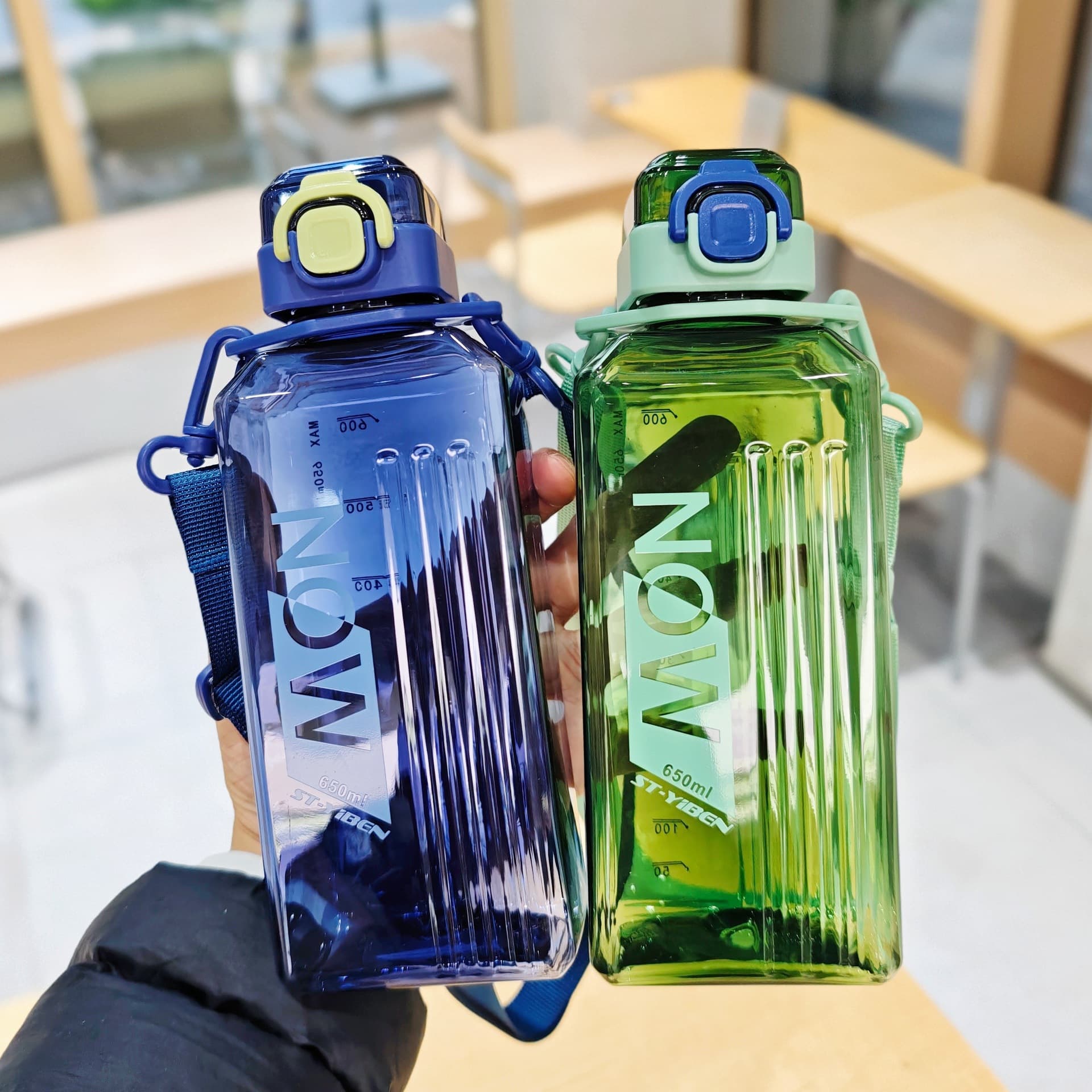Yiben Outdoor Square Plastic Cup Women's Strap Sports Direct Drinking Cup High Appearance Student Space Portable Water Bottle