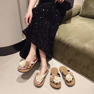 Fashionable Flip Flops for Women 2026 New Summer Pastoral Style for Dresses Vacation Beach Sandals