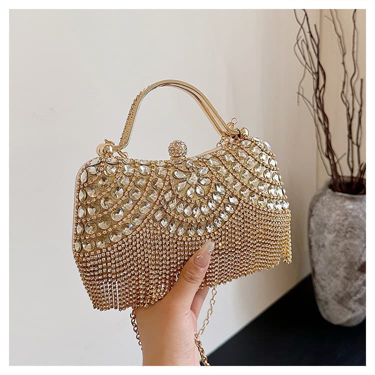2025 New Cross-Border European and American Style Rhinestone Evening Bag, Tassel Handbag, Fashionable Socialite Evening Dress Shoulder Bag