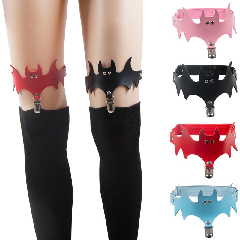 Cross-border European and American punk style bat wing garter stockings with PU leather elastic band leg rings and clips, decorative accessories.