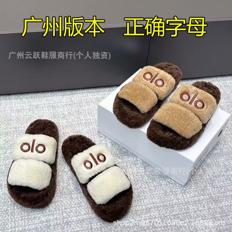 OL Thick Sole Lamb Wool Fur Slippers Women 2025 Autumn Winter New Plush Warm Fur Slippers Home Outdoor Wear One-Strap