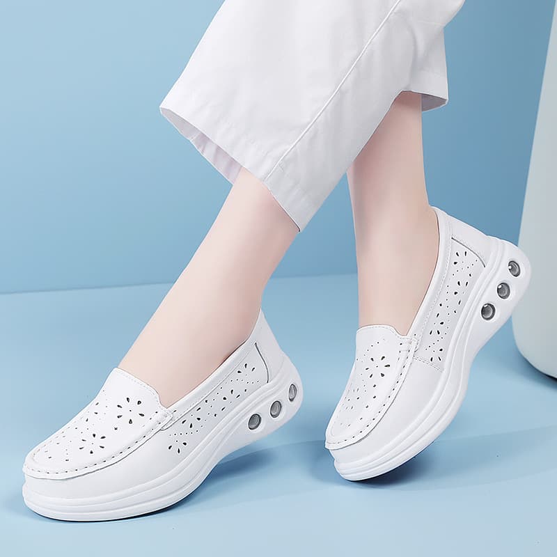 New Summer Air Cushion Nurse Shoes, Elevated Soft Thick Sole, Non-Fatiguing, Anti-Odor, Anti-Slip Medical White Shoes