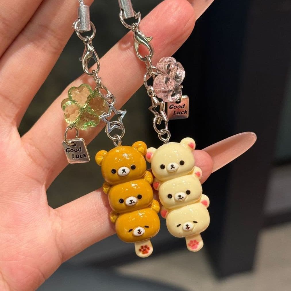 Cute Sugar Gourd Relaxed Bear Keychain Super Cute Cartoon Bear Brother Bear Sister Phone Lanyard Couple Best Friend Accessory Hanger