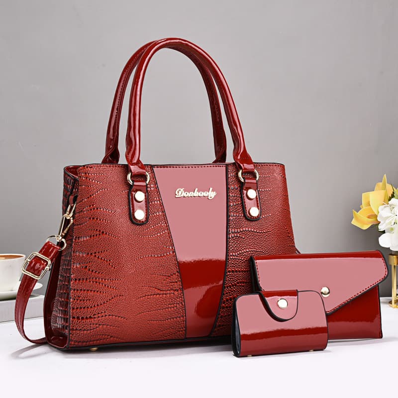 Fashionable Women's Large-Capacity Handbag 3-Piece Set, Crocodile Embossed Texture, Stylish and Versatile
