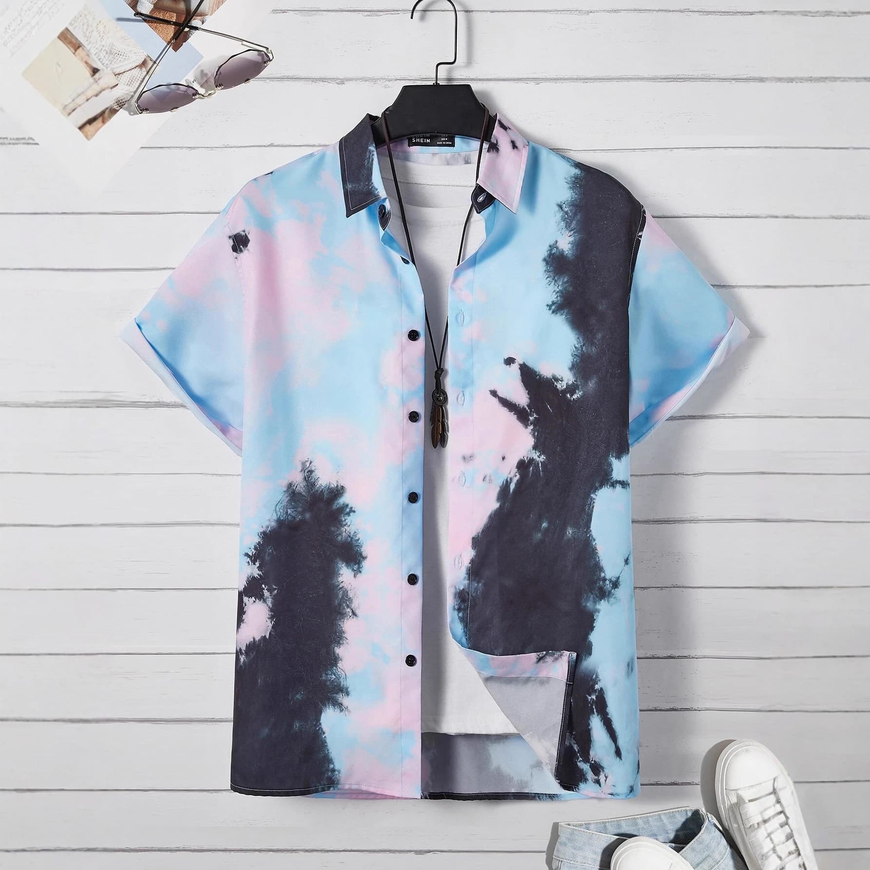 Summer European and American independent station cross-border 3D digital printing men's shirt landscape pattern short-sleeved all-match shirt